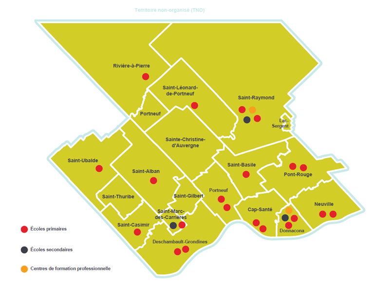 Carte des établissements de la Commission scolaire de Portneuf